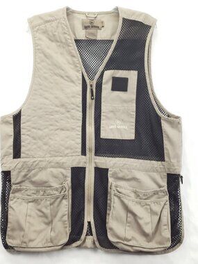 Game Winner Hunting Vest Mens XL Beige Black Shooting Padded Pockets Full Zip